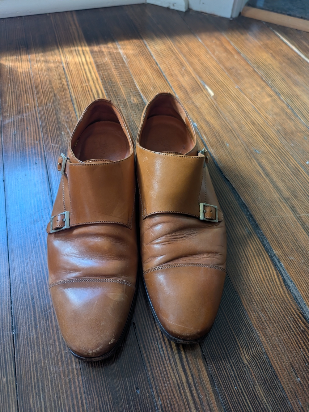 Wolf & Shepherd Men's Size 11 Tan Leather Double Monk Strap Shoes